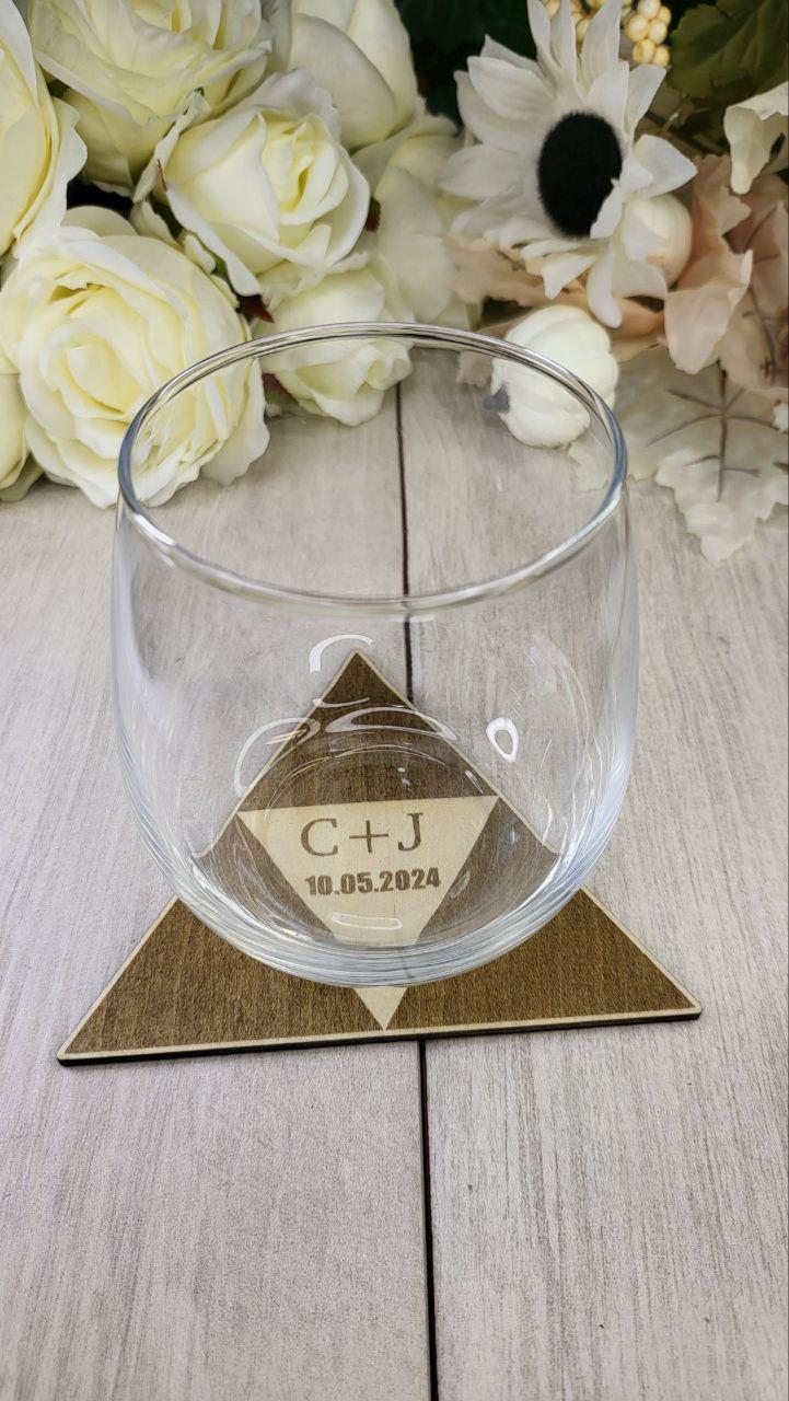Triangle Wedding Favor Coaster • Nerdy Wedding Guest Gift Bulk • Personalized Triangle Wood Fantasy Favors