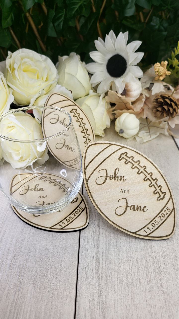 Football Coaster wedding favors for guests, Sports wedding favor, personalized custom wedding favor coasters