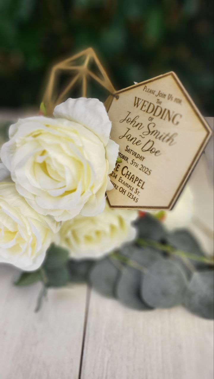 D20 Wedding Invitation • Foldable Dice Cover Card • Nerdy RPG Wedding Invite • Custom Laser Engraved Wood • Geeky Gamer Ceremony Card