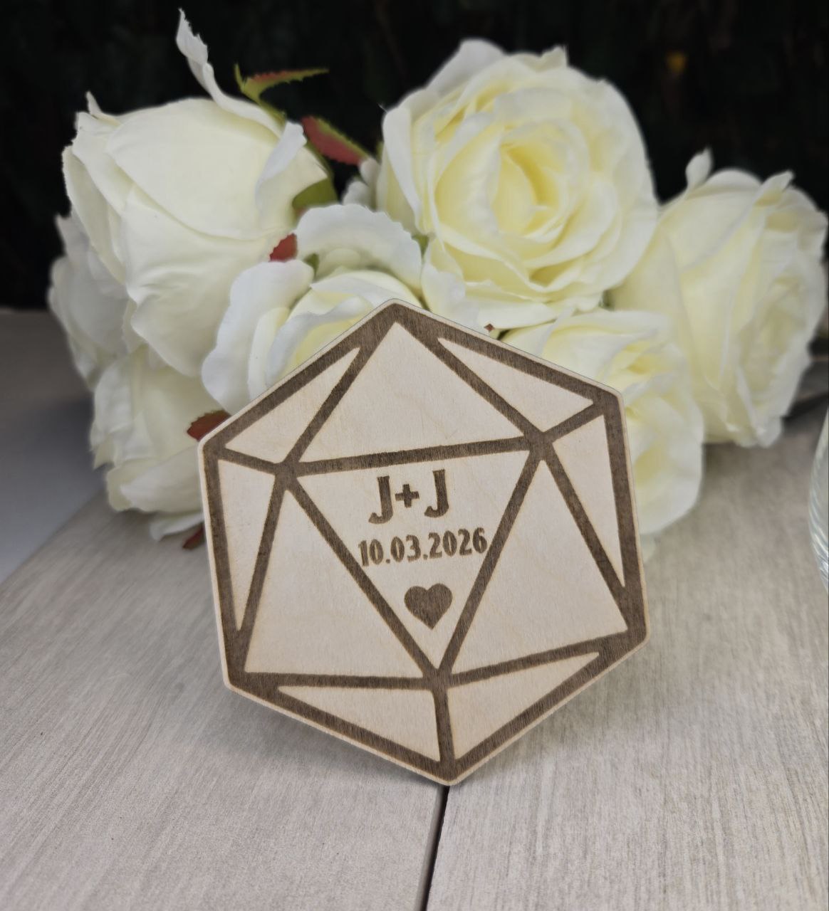 D20 Wedding Coaster Favor • Tabletop Gaming Wedding Gift • Personalized Dice-Themed Coasters for Guests