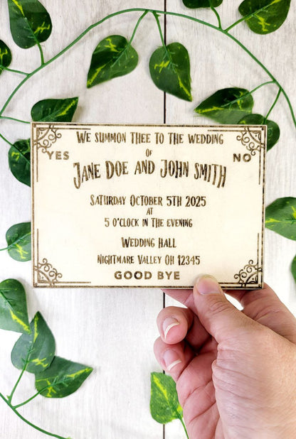 Bundled Ouija Board Invitation Magnet with RSVP Unique Gothic Invites | Personalized Wedding Announcement | Laser Cut Wooden Magnet 4x6in