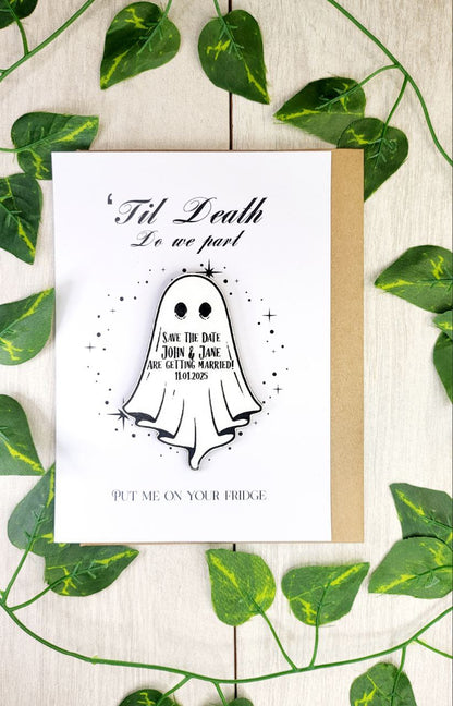 Ghost Save the Date Magnet with Card • Halloween Wedding Invitation • Personalized Gothic Wedding Favor