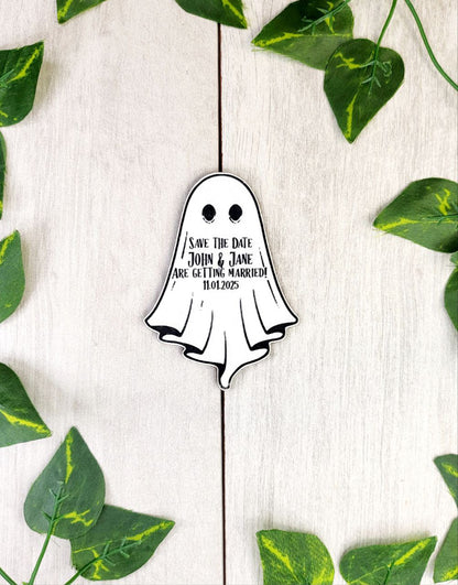 Ghost Save the Date Magnet with Card • Halloween Wedding Invitation • Personalized Gothic Wedding Favor