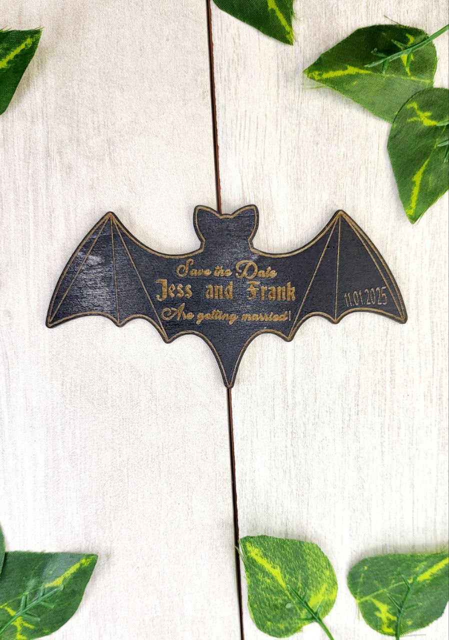 Bat Save The Date Magnets Halloween Wedding Save the Date Spooky Wedding Invitations Custom Wood Magnet