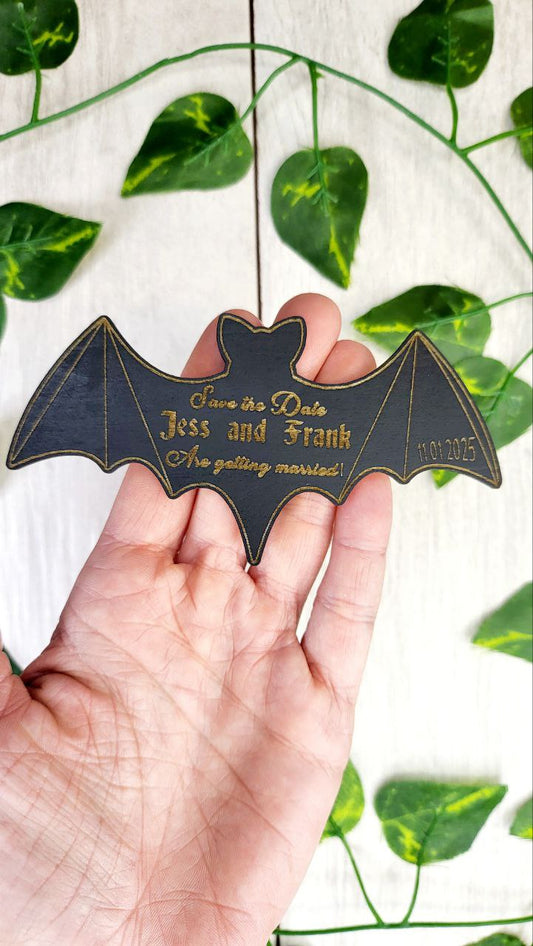 Bat Save The Date Magnets Halloween Wedding Save the Date Spooky Wedding Invitations Custom Wood Magnet