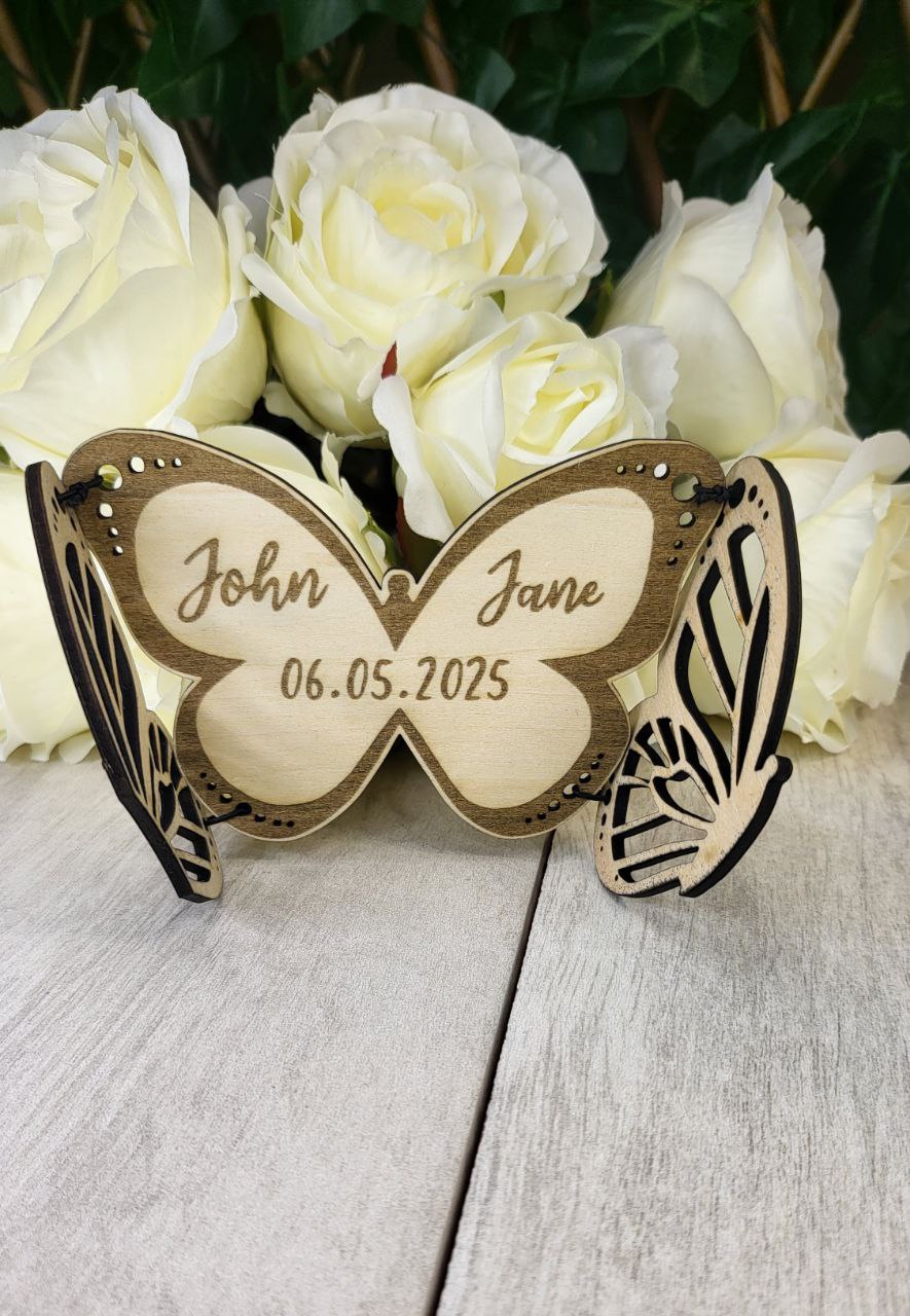 Elegant Wedding Save The Date Magnets, Butterfly Save the Date Elegant Wedding Invitations Custom Wooden Magnet