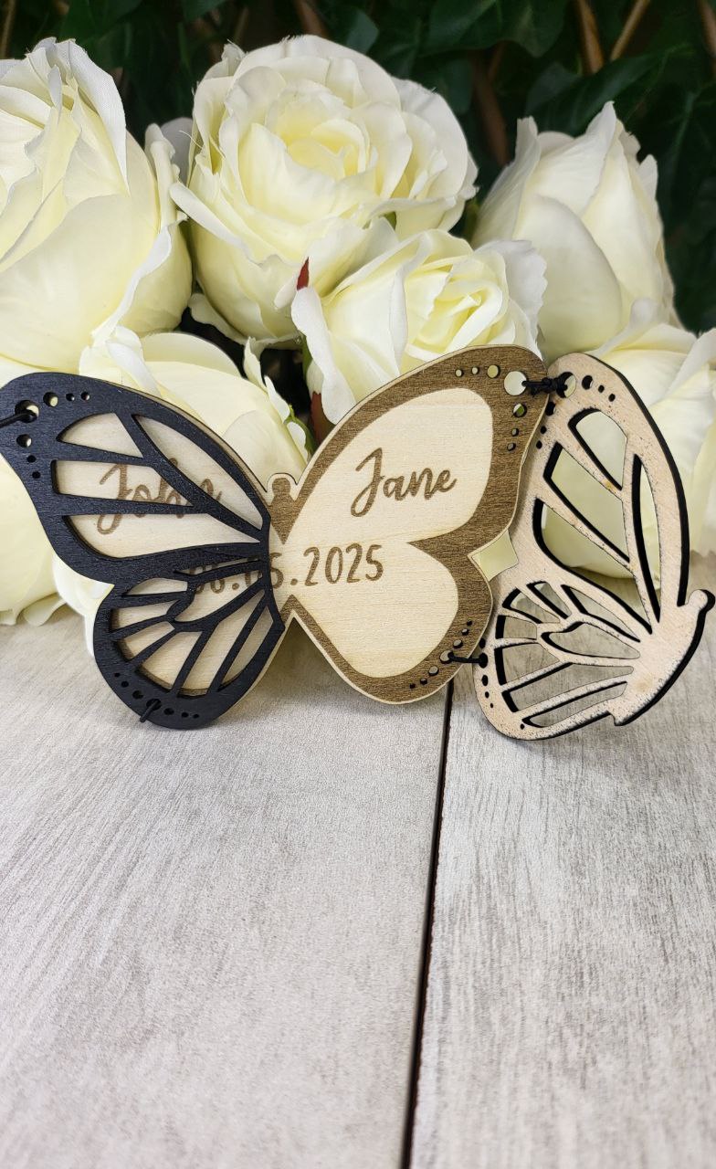 Elegant Wedding Save The Date Magnets, Butterfly Save the Date Elegant Wedding Invitations Custom Wooden Magnet