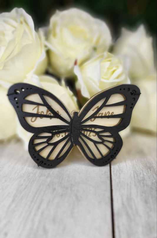 Elegant Wedding Save The Date Magnets, Butterfly Save the Date Elegant Wedding Invitations Custom Wooden Magnet