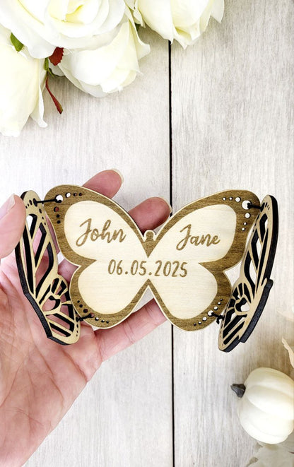 Butterfly Save the Date Magnet • Wooden Wedding Invitation • Elegant Folding Magnet Invite • Custom Laser Cut Wedding Save the Date