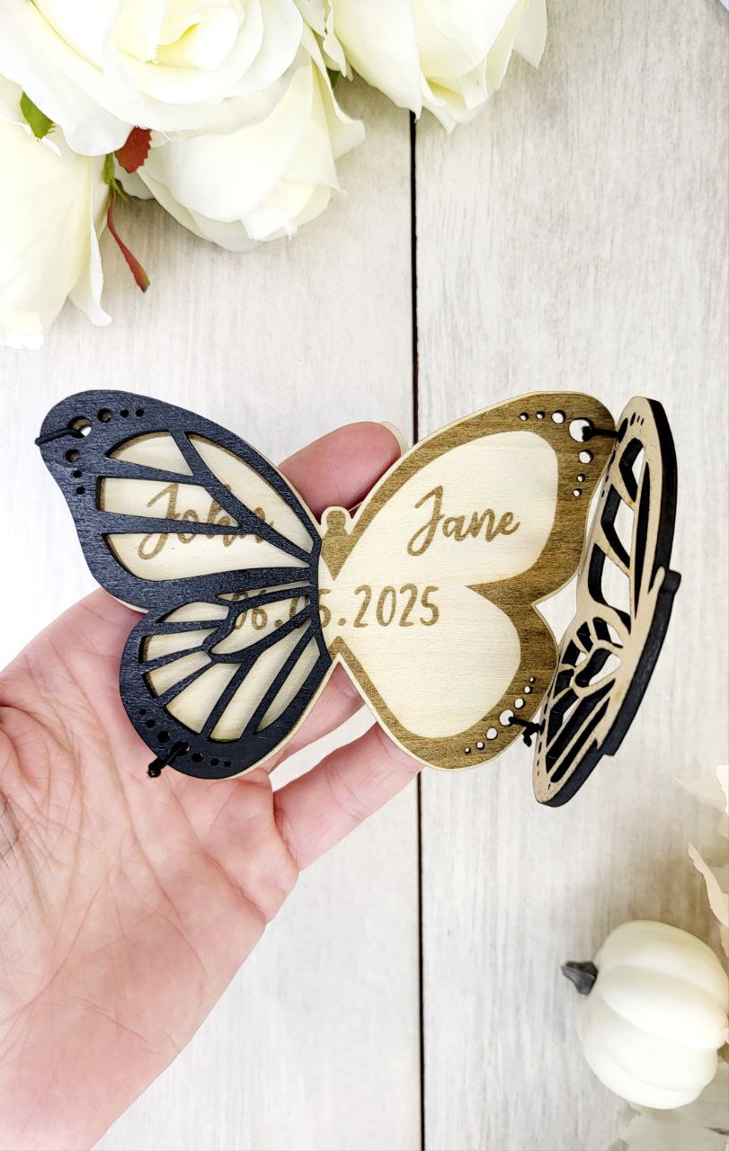 Elegant Wedding Save The Date Magnets, Butterfly Save the Date Elegant Wedding Invitations Custom Wooden Magnet