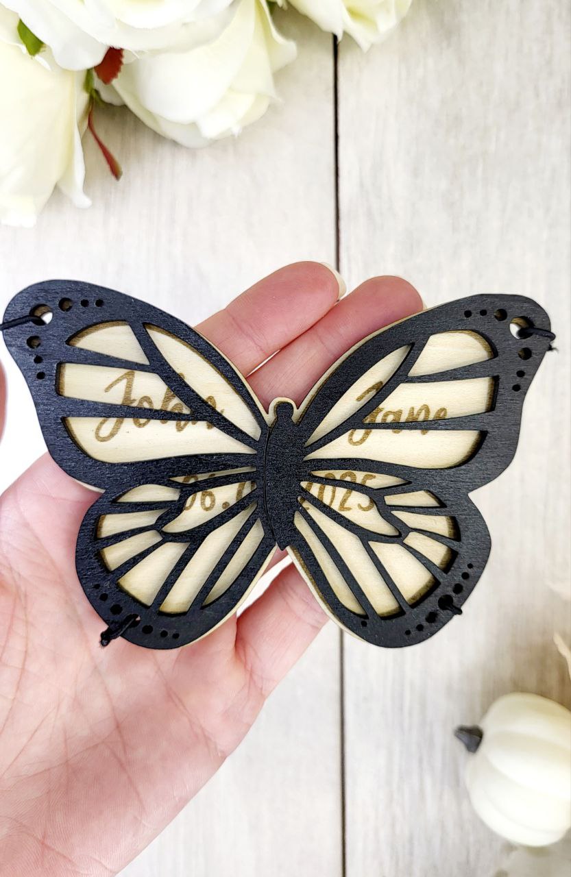 Elegant Wedding Save The Date Magnets, Butterfly Save the Date Elegant Wedding Invitations Custom Wooden Magnet