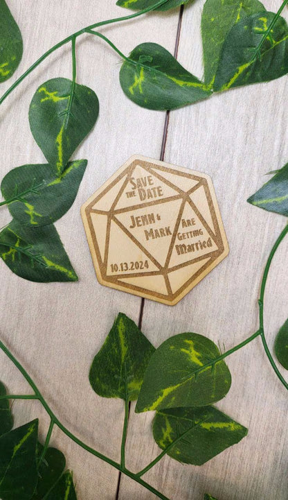 Dnd Wedding Save The Date Magnets D20 Dice Save the Date  Tabletop Game Wedding Invitations Custom Wood Magnet