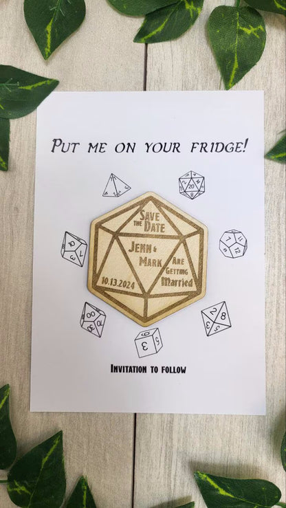 Dnd Wedding Save The Date Magnets D20 Dice Save the Date  Tabletop Game Wedding Invitations Custom Wood Magnet
