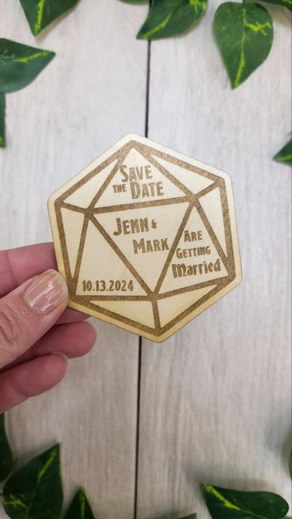 Dnd Wedding Save The Date Magnets D20 Dice Save the Date  Tabletop Game Wedding Invitations Custom Wood Magnet