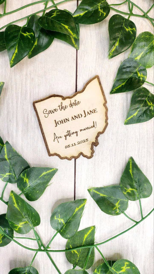 Rustic Wedding Save The Date Magnets Ohio State Save the Date Destination Wedding Invitations Personalized Wood Magnet and Card