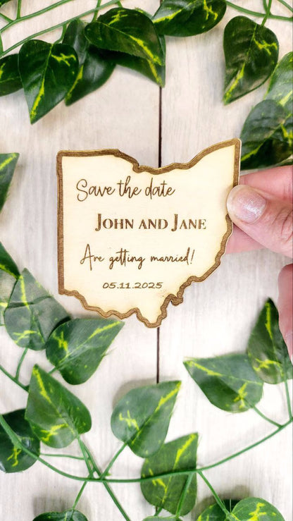 Rustic Wedding Save The Date Magnets Ohio State Save the Date Destination Wedding Invitations Personalized Wood Magnet and Card