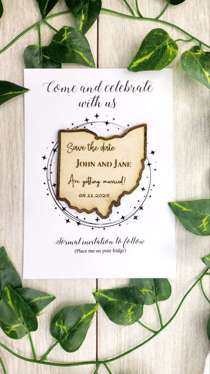Rustic Wedding Save The Date Magnets Ohio State Save the Date Destination Wedding Invitations Personalized Wood Magnet and Card