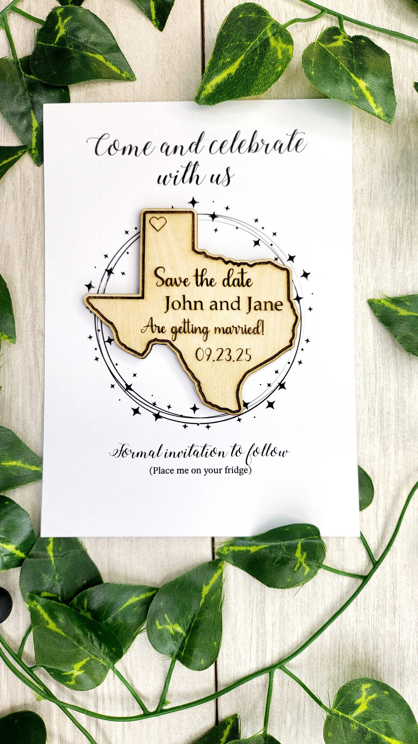 Rustic Wedding Save The Date Magnets Texas State Save the Date Destination Wedding Invitations Personalized Wood Magnet and Card