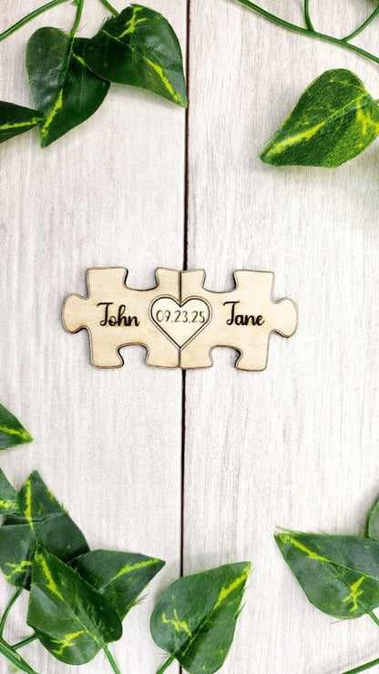 Puzzle Save the Date Magnet - Rustic Wood Jigsaw Favor
