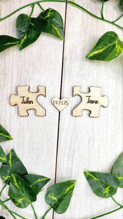 Puzzle Save the Date Magnet - Rustic Wood Jigsaw Favor