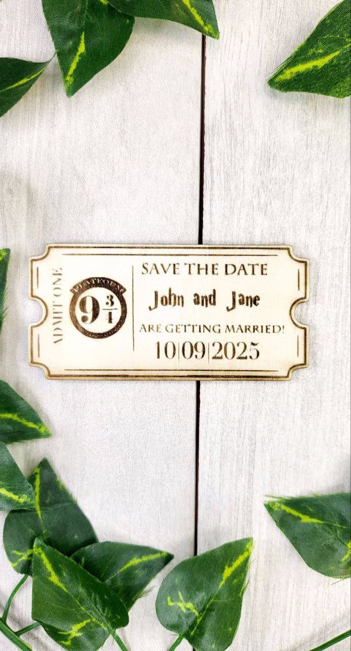 Magical Wedding Save The Date Magnets Wizard Themed Save the Date Nerdy Wedding Invitations Custom Wood Magnet