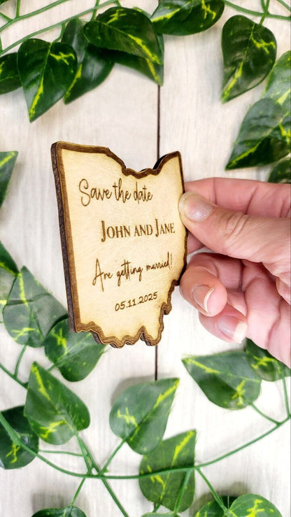 Rustic Wedding Save The Date Magnets Ohio State Save the Date Destination Wedding Invitations Personalized Wood Magnet and Card