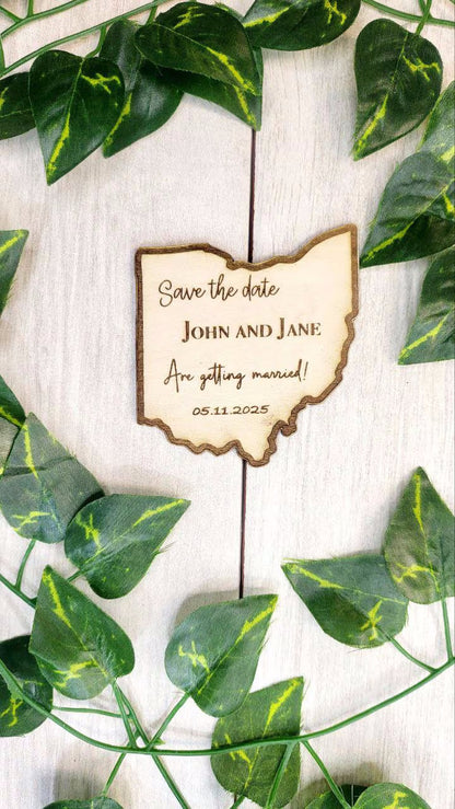 Rustic Wedding Save The Date Magnets Ohio State Save the Date Destination Wedding Invitations Personalized Wood Magnet and Card