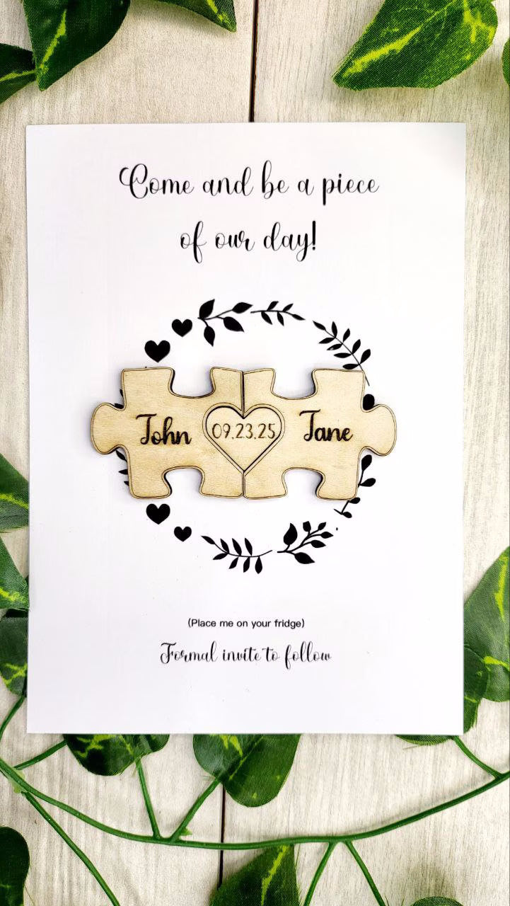 Rustic Wedding Save The Date Magnets Jigsaw Puzzle Save the Date Elegant Wedding Invitations Custom Wood Magnet