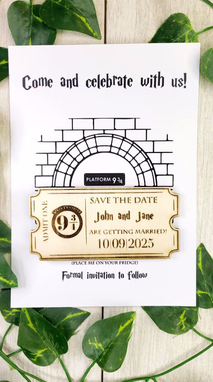 Magical Wedding Save The Date Magnets Wizard Themed Save the Date Nerdy Wedding Invitations Custom Wood Magnet