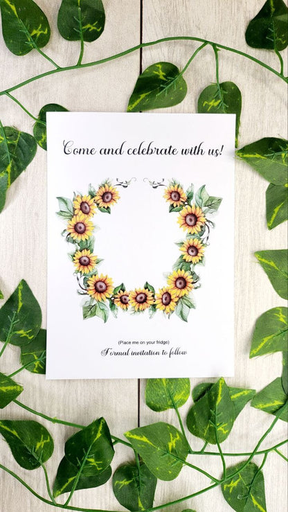 Sunflower Mason Jar Save the Date Magnet: Rustic Wood Wedding Favor