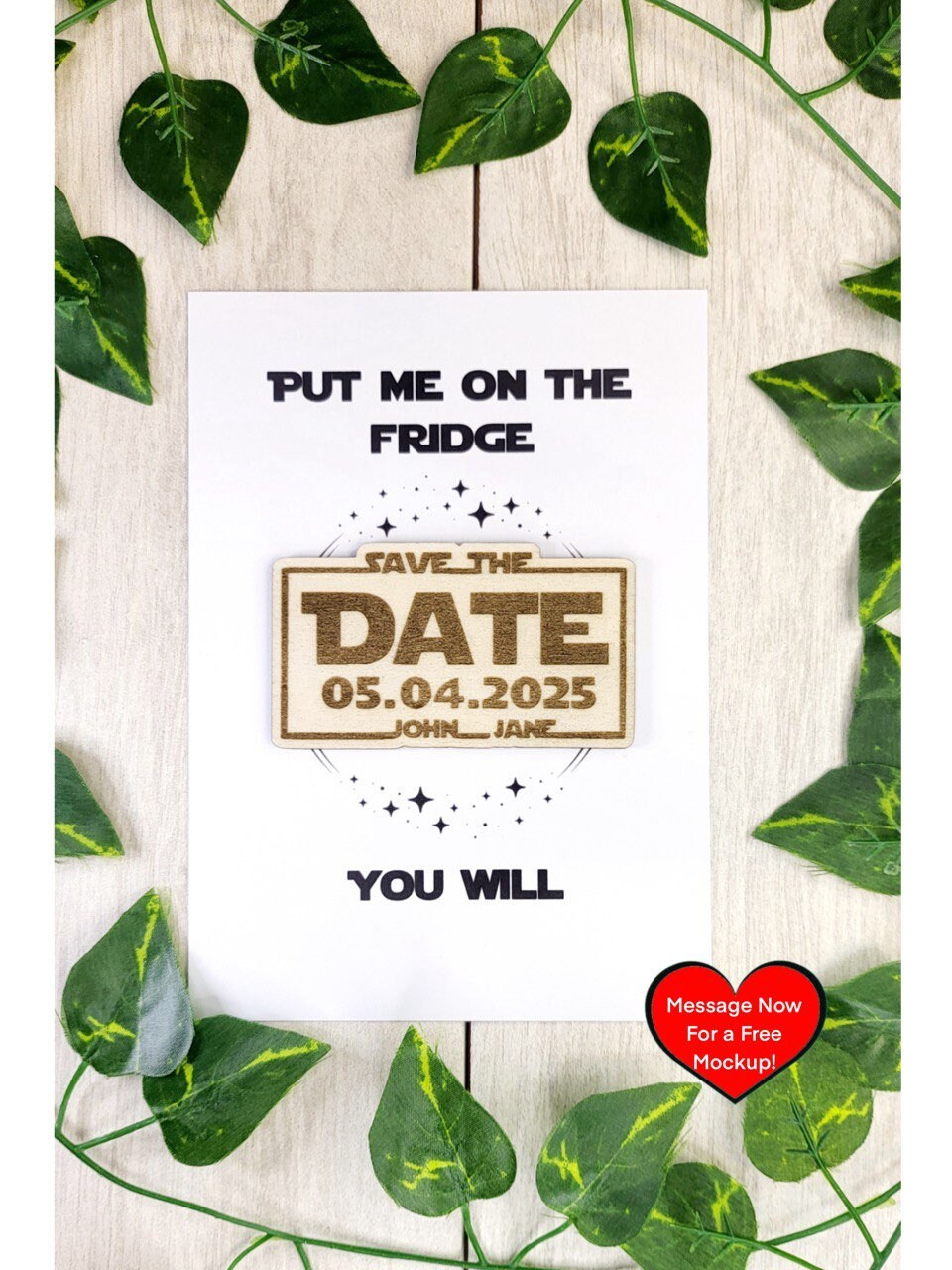 Nerdy Star inspired Save the Date Magnets | Personalized Wedding Announcement | Laser Engraved wooden magnet | Sci Fi Geek Invite