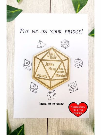 Dnd Wedding Save The Date Magnets D20 Dice Save the Date  Tabletop Game Wedding Invitations Custom Wood Magnet