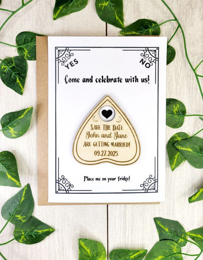 Bundled Ouija Board Invitation Magnet with RSVP Unique Gothic Invites | Personalized Wedding Announcement | Laser Cut Wooden Magnet 4x6in