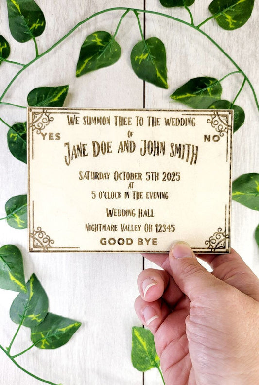 Ouija Board Invitation Magnet with RSVP Unique Gothic Invites | Personalized Wedding Announcement | Laser Cut Wooden Magnet 4x6in