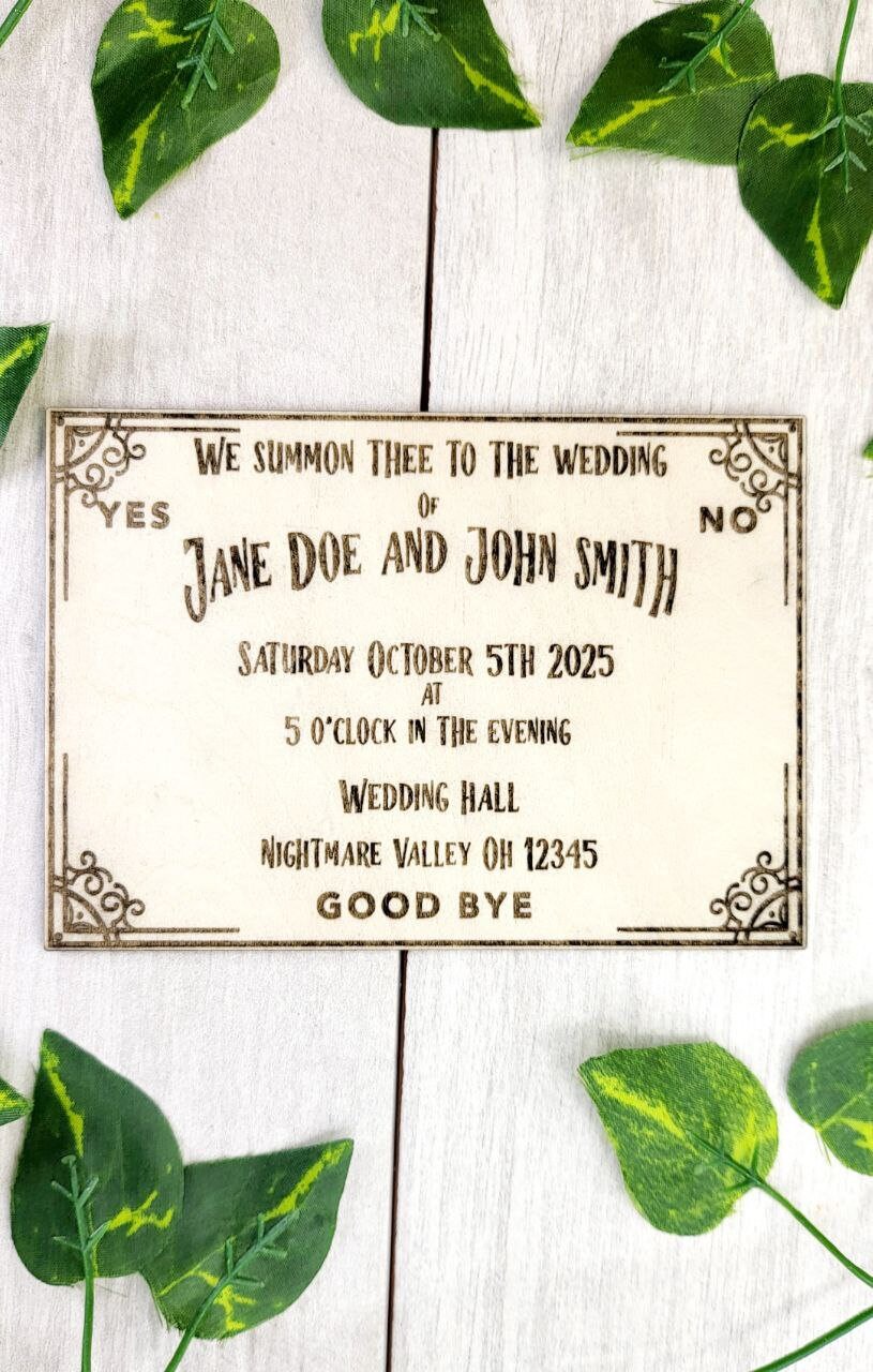 Ouija Board Invitation Magnet with RSVP Unique Gothic Invites | Personalized Wedding Announcement | Laser Cut Wooden Magnet 4x6in