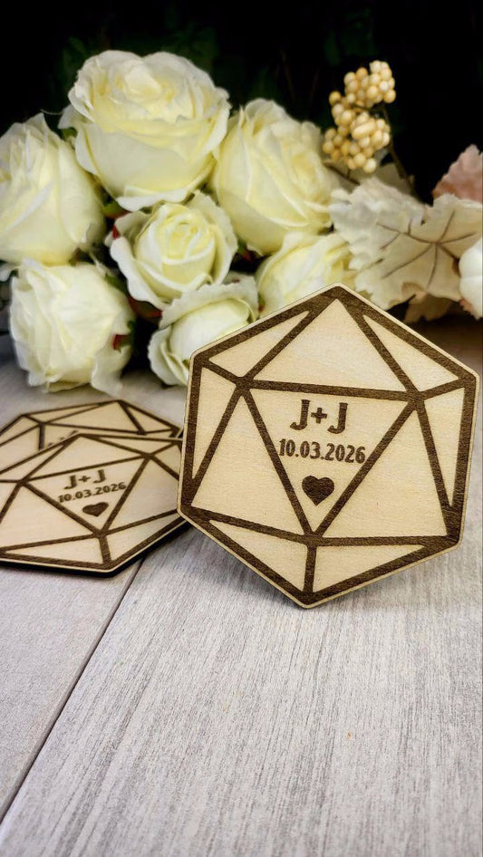 D20 Coaster wedding favors for guests, Tabletop gaming wedding favor, personalized dnd wedding favor coasters