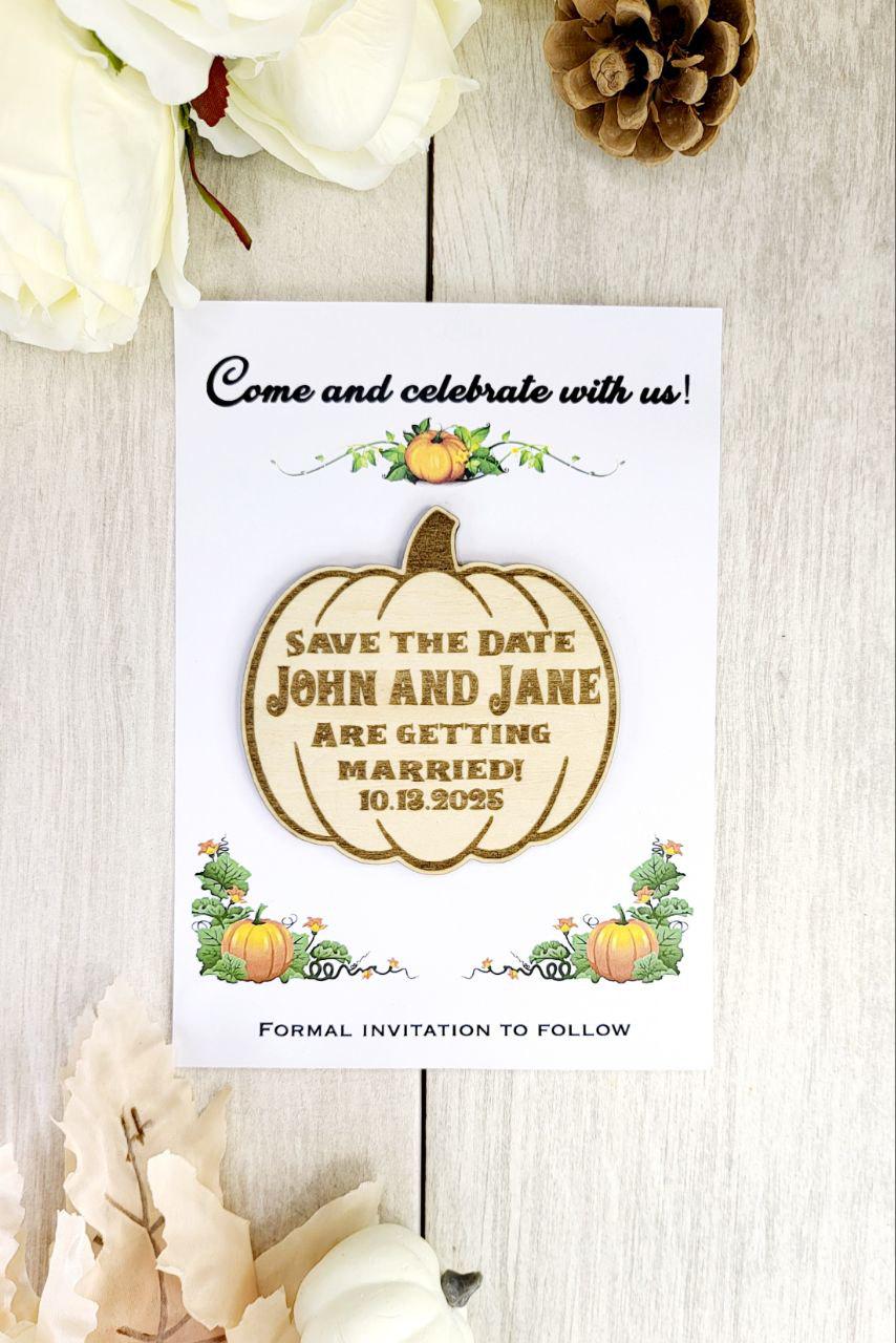 Pumpkin Save The Date Magnets Halloween Wedding Save the Date Spooky Wedding Invitations Custom Wood Magnet