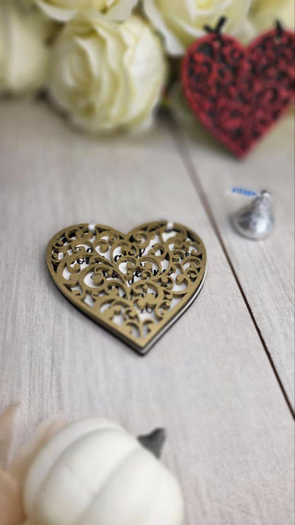 Gold Heart Save the Date Magnet • Elegant Wedding Announcement • Custom Wooden Flip Magnet with Personalized Text