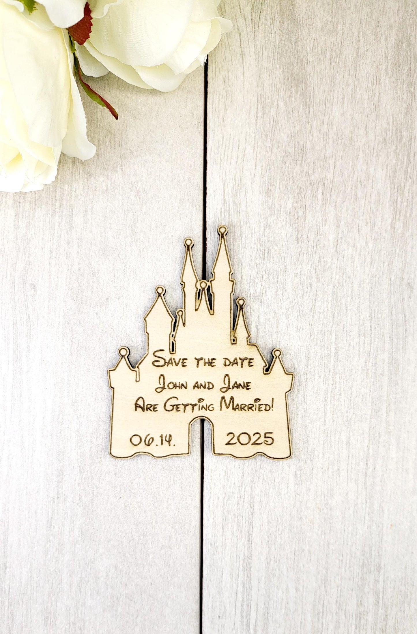 Princess Wedding Save The Date Magnets Magic Castle Themed Save the Date fairytale Wedding Invitations royal wedding Custom Wood Magnet