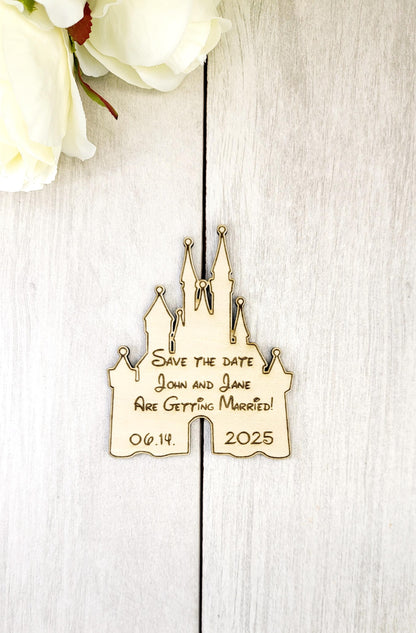 Castle Save the Date Magnet – Fantasy Wedding Invitation • Fairytale Wood Magnet • Whimsical Nerdy Wedding • Magical Kingdom Wood Magnet