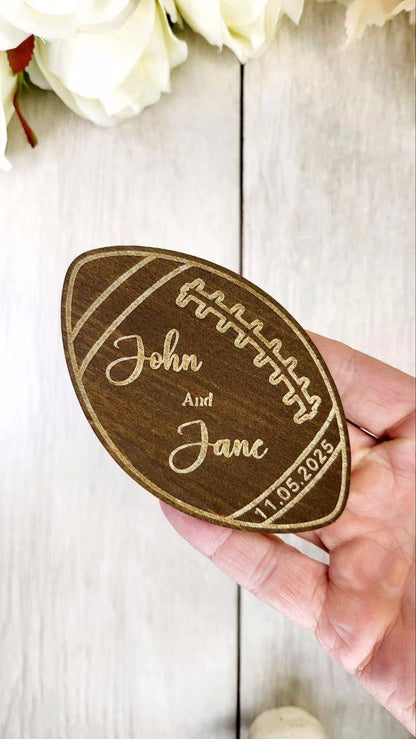 Football Save The Date Magnets Fall Wedding Save the Date Sport Wedding Invitations Custom Wood Magnet