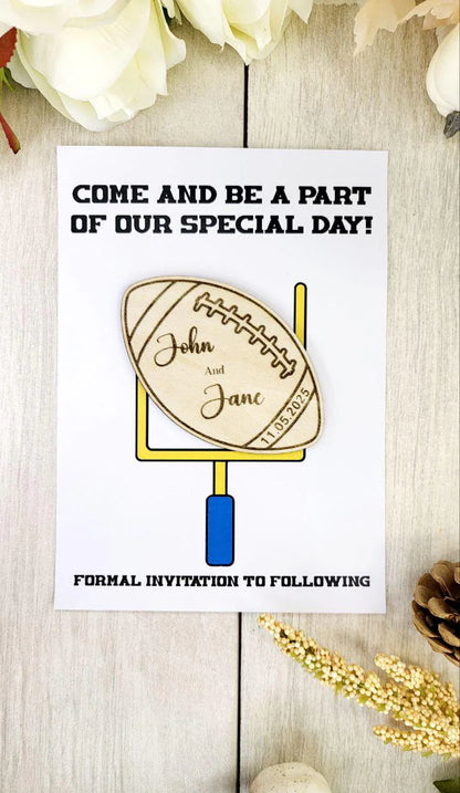 Football Save The Date Magnets Fall Wedding Save the Date Sport Wedding Invitations Custom Wood Magnet
