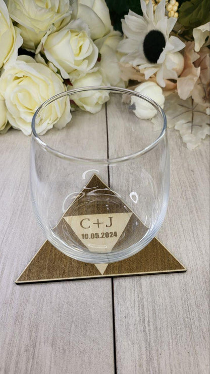 Triangle Wedding Favor Coaster • Nerdy Wedding Guest Gift Bulk • Personalized Triangle Wood Fantasy Favors