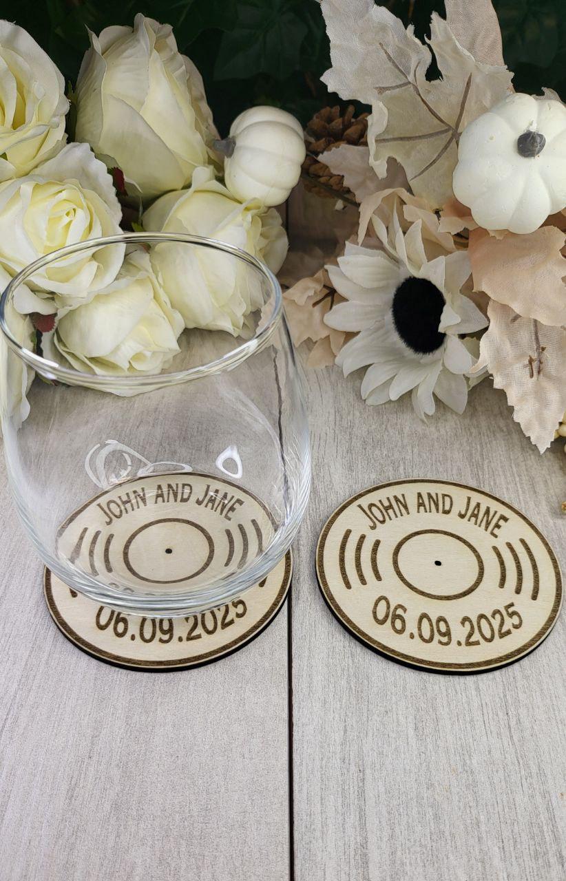 Record Coaster wedding favors for guests, Retro wedding favor, personalized Rustic wedding favor coasters