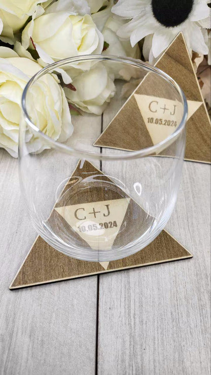 Triangle Wedding Favor Coaster • Nerdy Wedding Guest Gift Bulk • Personalized Triangle Wood Fantasy Favors