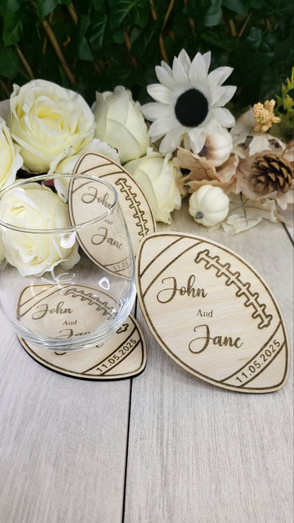 Football Coaster wedding favors for guests, Sports wedding favor, personalized custom wedding favor coasters