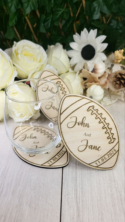 Football Coaster wedding favors for guests, Sports wedding favor, personalized custom wedding favor coasters