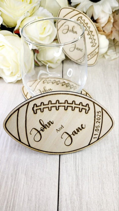 Football Coaster wedding favors for guests, Sports wedding favor, personalized custom wedding favor coasters