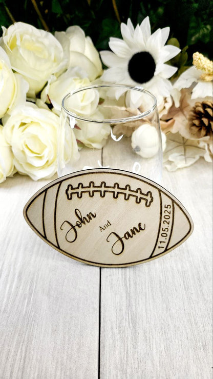 Football Coaster wedding favors for guests, Sports wedding favor, personalized custom wedding favor coasters