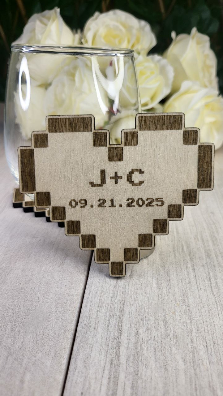 Pixel heart Coaster wedding favors for guests, Video gaming wedding favor, personalized Nerdy wedding Favor Coasters